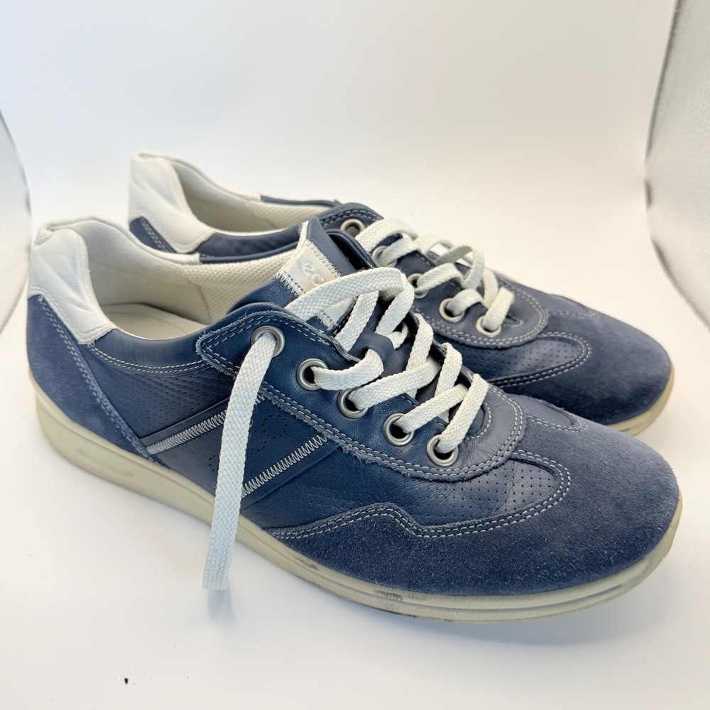 Women's ECCO Mobile II Blue Leather Sneakers Comfort Shoes Slip On SZ 40